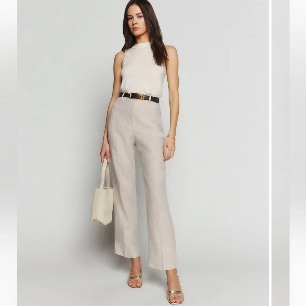 Reformation Petites Freddie Linen Pant Oatmeal - Size 8P NWT - Picture 1 of 7